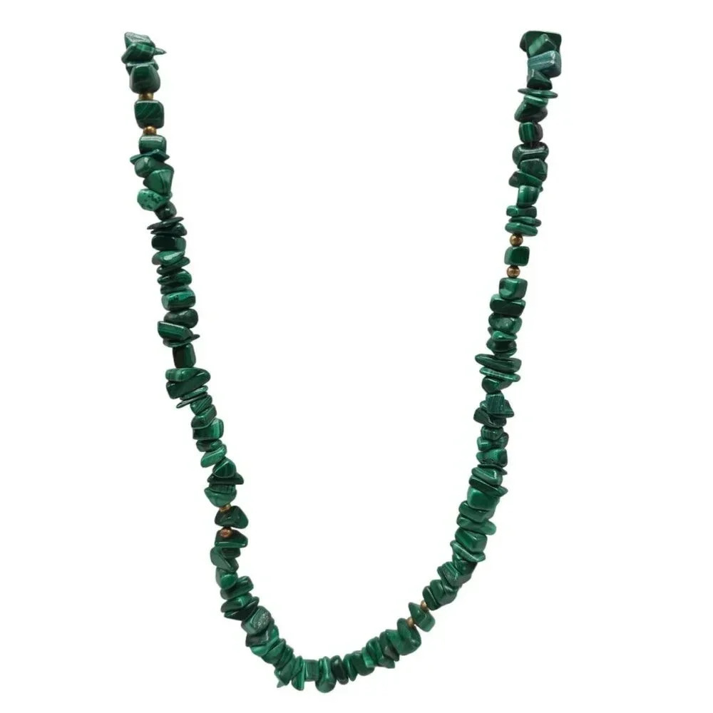 Green Malachite Stone Chip Beaded Long Necklace Vintage 31"